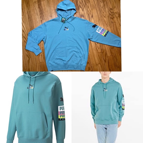 PUMA Brand Love Multiplacement Hoodie Porcelain Blue Men’s Sz L New! - Picture 5 of 9
